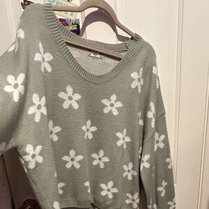 Altar'd State Gray and White Floral Sweater